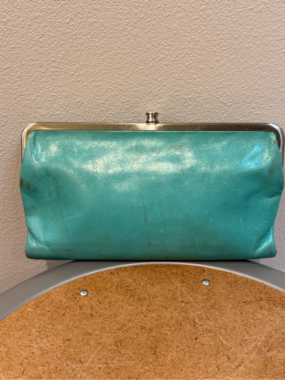 HOBO Teal Leather Frame Clutch